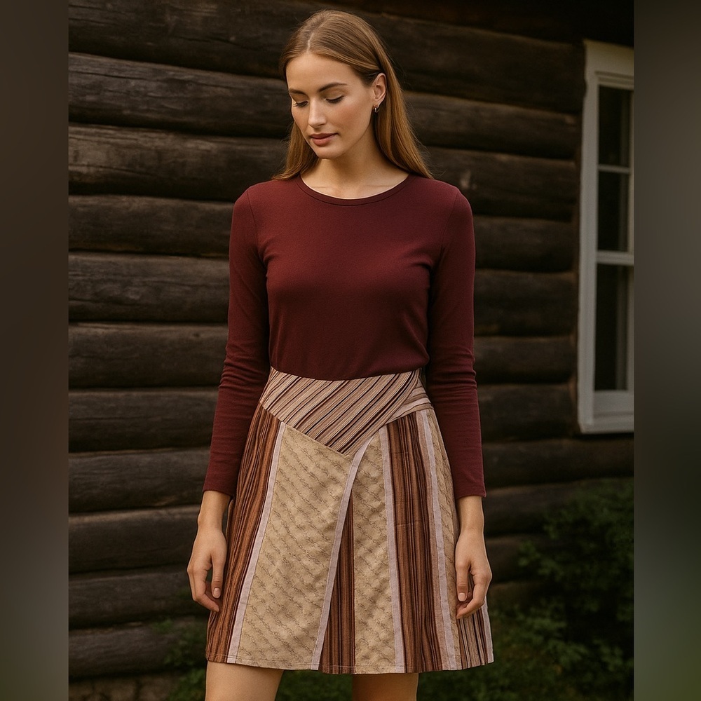 J.Jill striped patchwork A-line skirt Vintage Cottagecore Cabincore Size 12